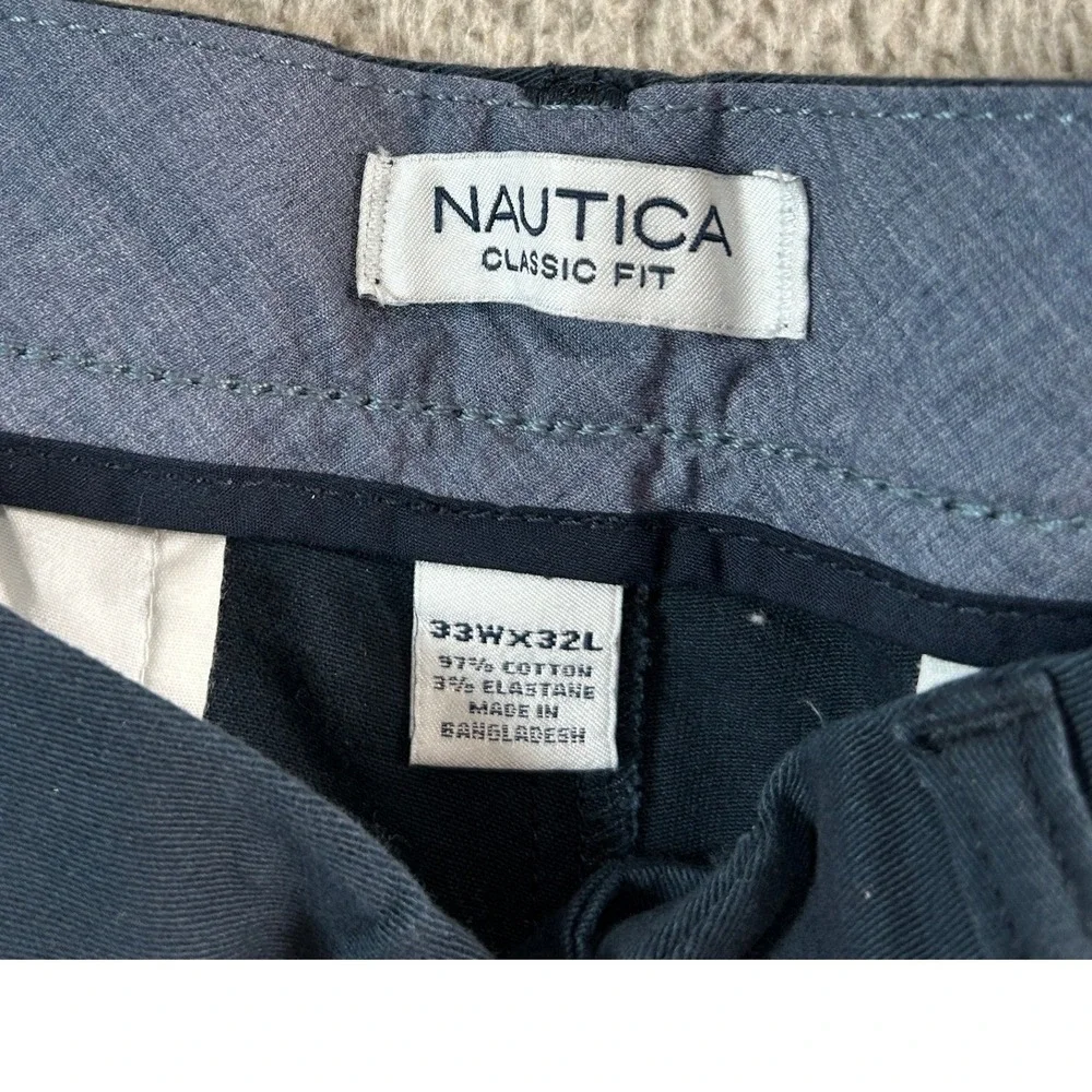 Nautica Mens Clipper Pant Classic Fit Navy Blue Chino Stretch PR9101 33x32 NEW